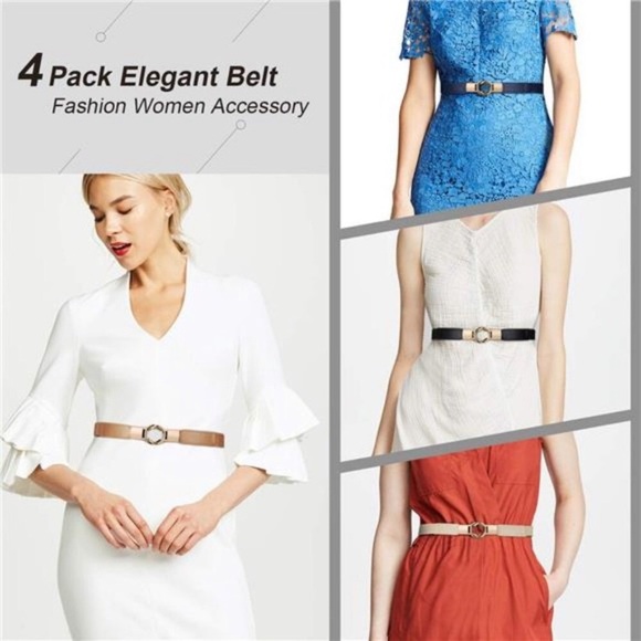 Women Skinny Belt for Dresses Retro Stretch Ladies Waist Belt Plus Size Set of 4 - Picture 2 of 7